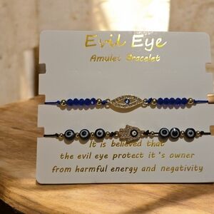 Evil Eye Amulet Bracelet Set - Blue and Gold